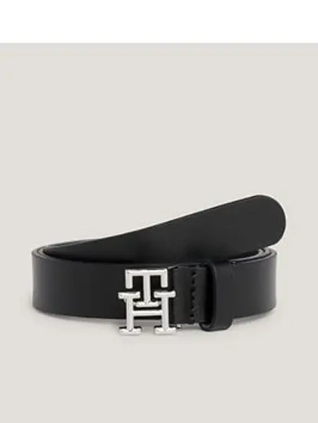 Image of Tommy Hilfiger Leather Logo Belt - Black Size 100, Women