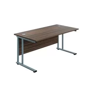 Image of Jemini Rectangular Cantilever Desk 1600x600x730mm Dark WalnutSilver