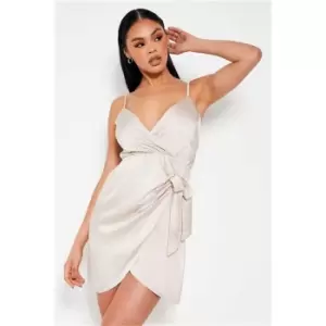 Image of I Saw It First Champagne Satin Wrap Cami Shift Dress - Nude