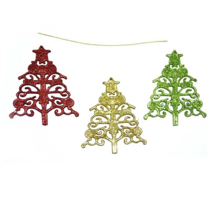 Image of Shatchi 3Pcs Glitter shapped Christmas Tree Xmas Party Hanging Ornament Decor Multi