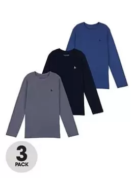 Image of Jack Wills Boys 3 Pack Mr Wills Long Sleeve T-Shirts - Navy, Size 3-4 Years
