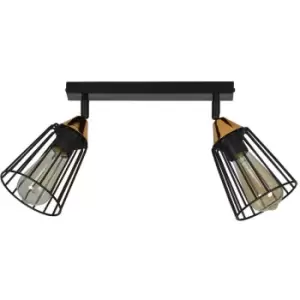 Image of Emibig Vesta Black Twin Ceiling Spotlight Wire Dome Shades 2x E27