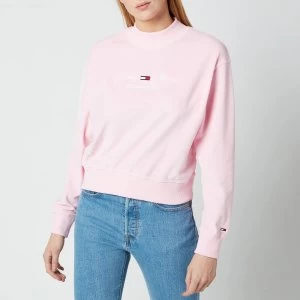 Image of Tommy Jeans Womens TJW Pastel Velour Crew - Romantic Pink - L