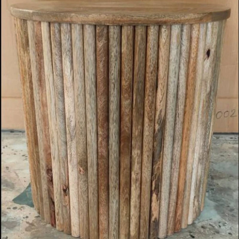 Image of Jaipur Furniture Ltd Ribbed Round Side Table - Mango Wood - L40xW40xH40cm - Light Finish in Brown Brown Unisex