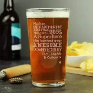 Image of Personalised He is Pint Glass Clear