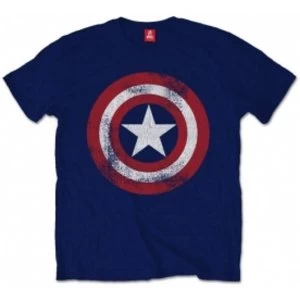 Image of Captain America Distressed Shield Navy TS: X Large