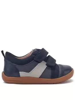 Image of Start-rite Boys Maze Leather Canvas Double Riptape First Trainers - Navy, Size 6.5 Younger