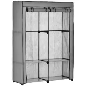 Image of HOMCOM Fabric Wardrobe With 4 Shelves 2 Hanging Rails Foldable Closets Light Grey
