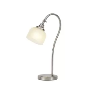Image of DeRuyter Table Lamp E27 Satin Nickel, Frosted Glass