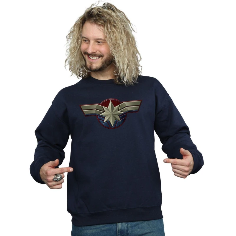 Image of Marvel Marvel Men Captain Chest Emblem Sweatshirt in Navy Size: Small Navy S Male 5059114695706