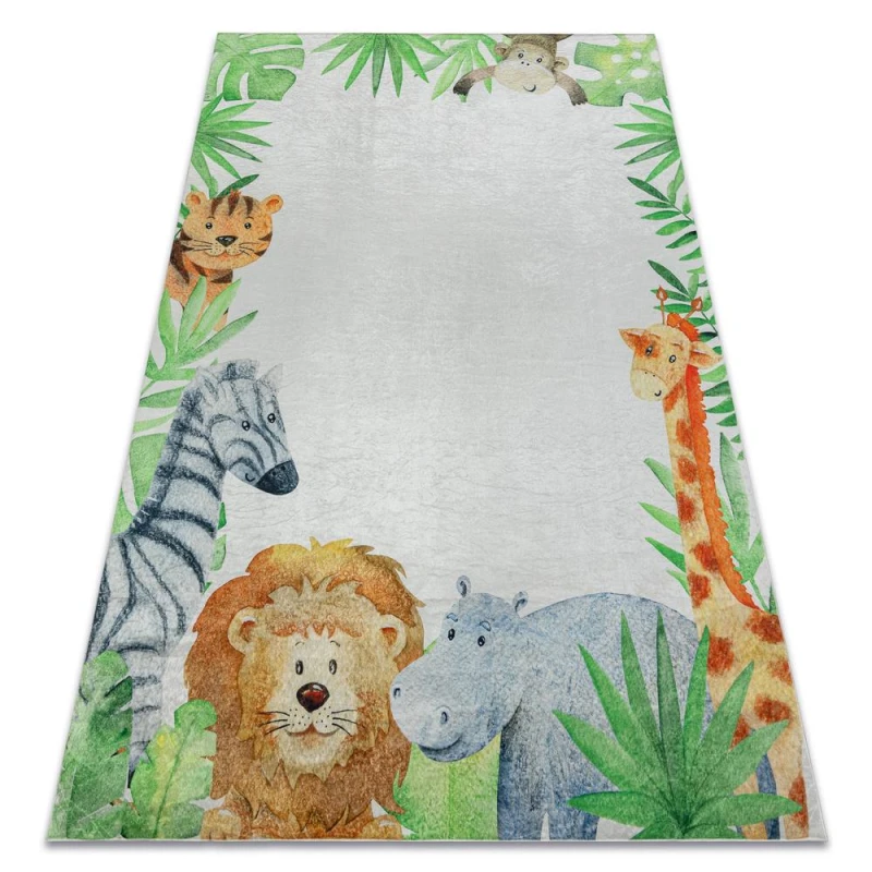 Image of RugsX Bambino 54090 Washing Carpet Animals, Africa For Children Anti Slip - White / Gree 160X220 Cm