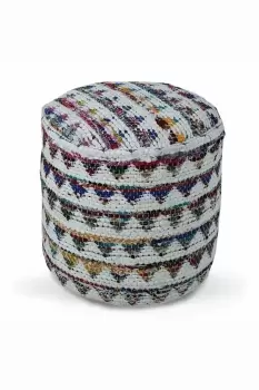 Image of Chindi Pattern Woven Bean Filled Pouffe Circular