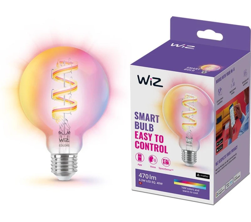 Image of WIZ Colour Filament Smart LED Light Bulb - E27, G95 8720169072190