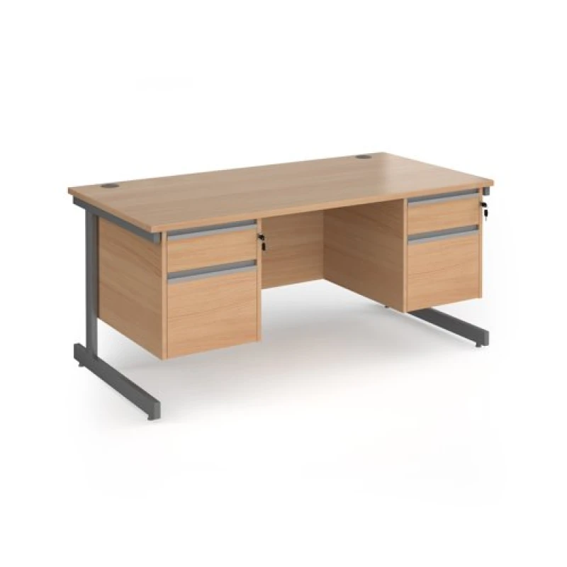 Image of Contract 25 Office Desk Rectangular Desk 1600mm With Double Pedestal Beech Top With Graphite Frame 800mm Depth Contract 25 CC16S22-G-B CC16S2