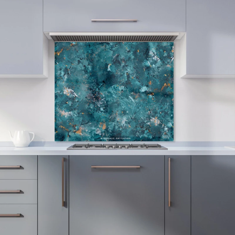 Image of Warren Reed - Designer Polished Teal Quartz Effect Kitchen Splashback in Brown Size: 900mm x 750mm Brown Unisex 900mm x 750mm