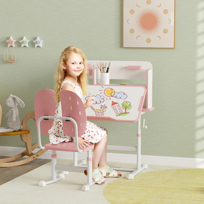 Image of Aiyaplay Kids Desk And Chair Set W/ Tiltable Desktop Reading Rack - Pink 312-123V80PK