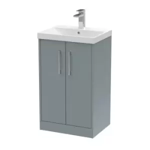 Image of Hudson Reed Juno 500mm Floor Standing 2 Door Vanity & Thin-Edge Basin - Coastal Grey