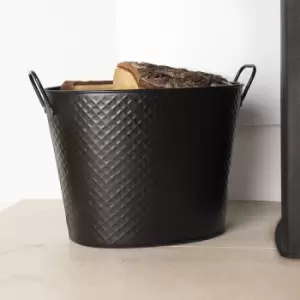 Image of Willow Large Fireside Log Bucket Iron Oval Opening Black Matte Finish - Black
