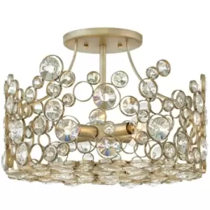 Image of 4 Bulb Semi Flush Light Connecting Circles Crystals Silver Leaf LED E14 60W