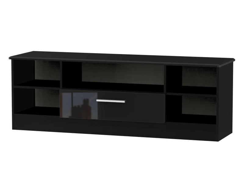 Image of Harrow Wide 1 Drawer TV & Media Unit In Black Gloss (Ready Assembled)