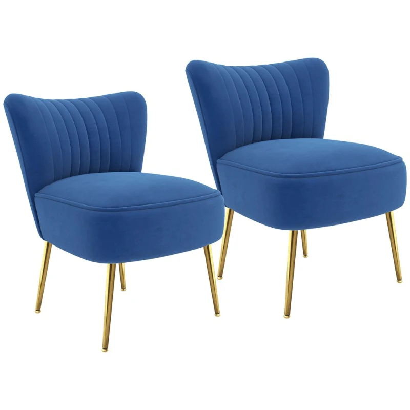 Image of HOMCOM Set Of 2 Accent Chairs Wingback Armless Chairs For Bedroom Dark Blue 839-917V71DB