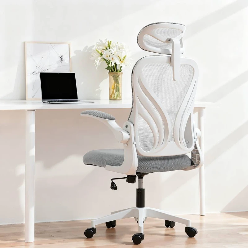 Image of HOMCOM Ergonomic Office Chair, Computer Chair with Foldable Backrest, Grey in Light Grey Light Grey Unisex
