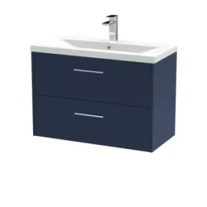 Image of Hudson Reed Juno 800mm Wall Hung 2 Drawer Vanity & Mid-Edge Basin - Electric Blue