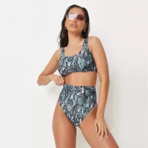 Image of Missguided Curved Hem Snake Bikini Top - Blue