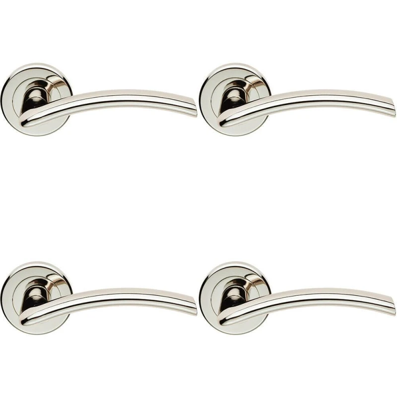 Image of Loops 4x PAIR Flat Arched Style Handle on Round Rose Concealed Fix Polished Nickel Metallics