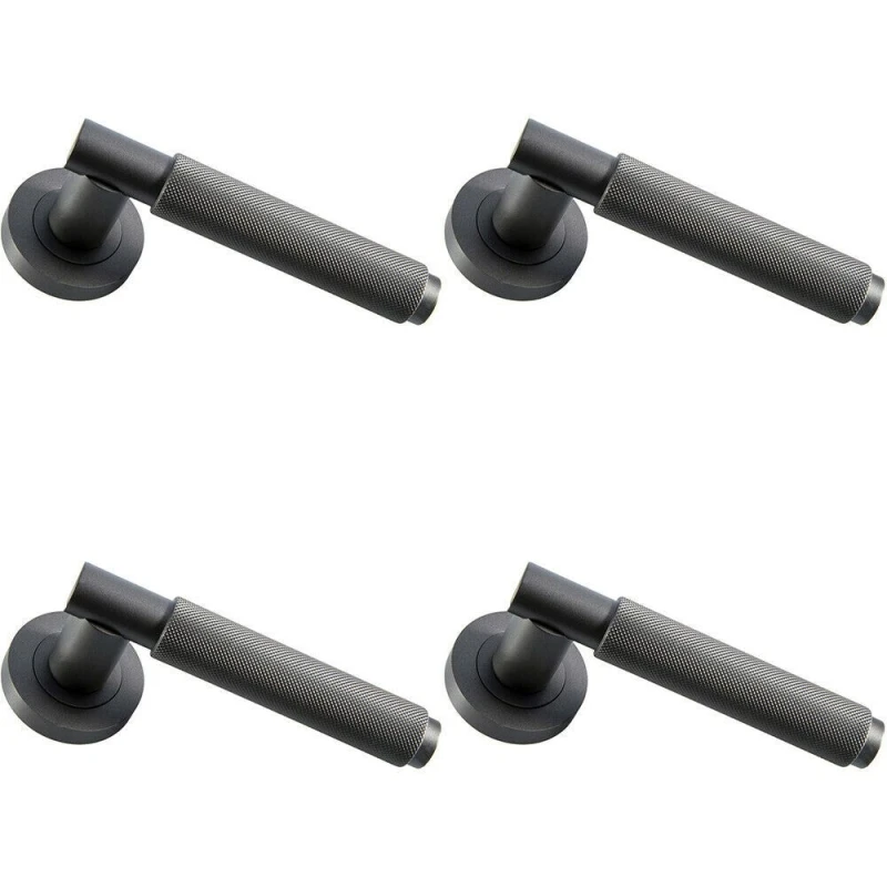 Image of Loops 4x PAIR Knurled Grip Round Bar Handle on Round Rose Concealed Fix Matt Bronze Multi