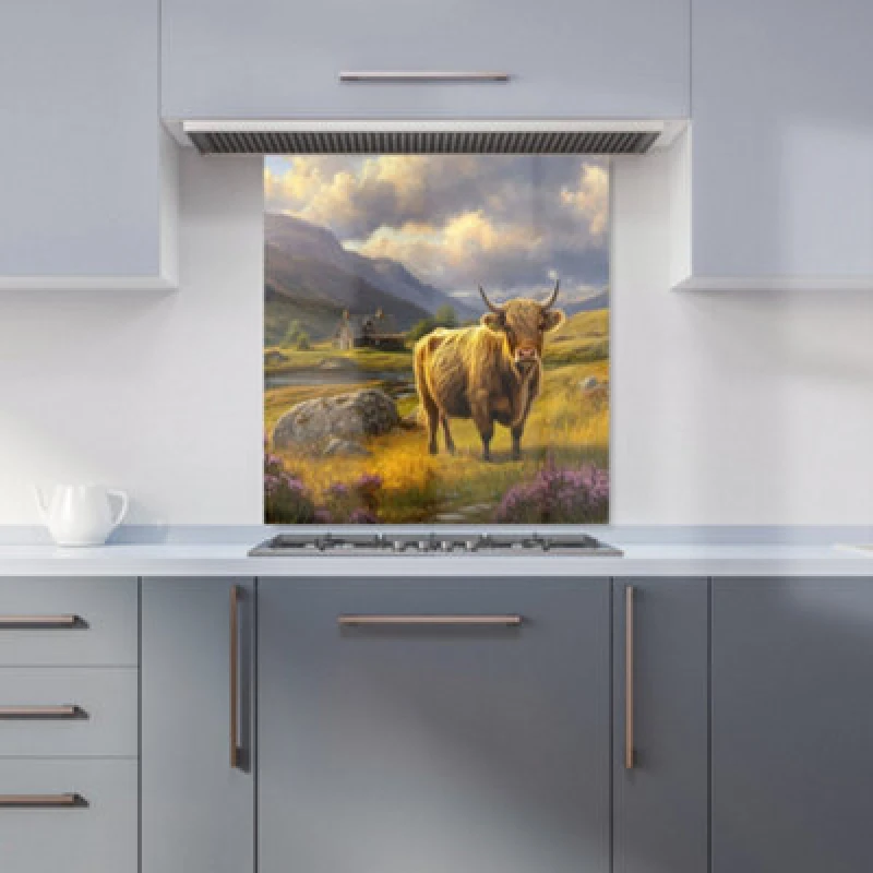 Image of Warren Reed - Designer Springtime Highland Cow Kitchen Splashback W700Mm X H650Mm, Multi WR01264-P452