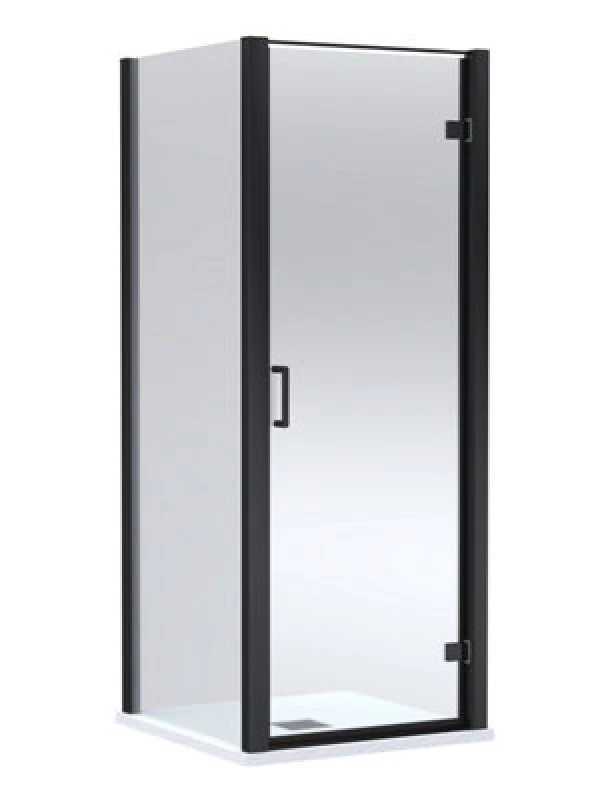 Image of Balterley Hinged Shower Door & Slimline Tray: 900x900mm Matt Black/White in Black Unisex