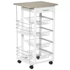 Image of Homcom Multi Use Rolling Kitchen Island Vegetable Trolley With Wire Baskets And Worktop Natural And White