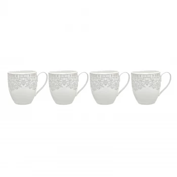 Image of Denby Monsoon Filigree Silver Large Mugs - 4 Piece Set