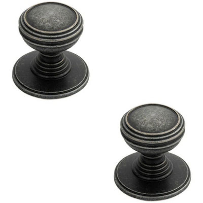 Image of Loops 2x Ringed Tiered Cupboard Door Knob 30mm Diameter Pewter Cabinet Handle Multi unisex
