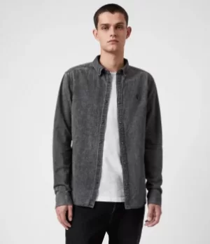 Image of AllSaints Mens Burlington Shirt, Washed Black, Size: XL