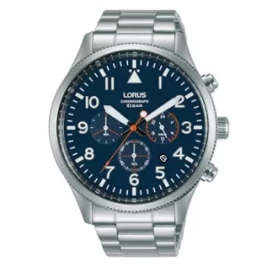 Image of Mens Aviator Chronograph Watch with Stainless Steel Strap & Blue Dial