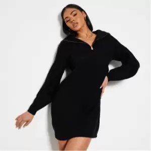 Image of I Saw It First Zip Collar Knit Mini Dress - Black