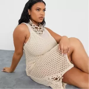 Image of I Saw It First Plus Size Crochet Beach Cover Up Mini Dress - Brown