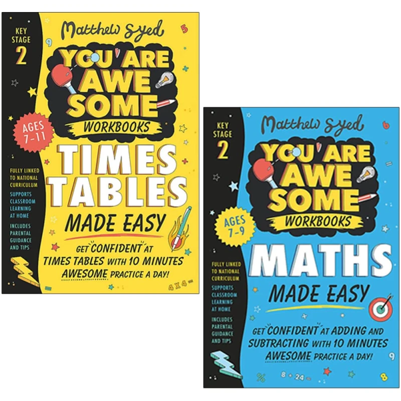 Image of You Are Awesome Workbooks Made Easy 2 Book Set Matthew Syed KS2 Ages 7 11 Curriculum Linked Maths Practice Matthew Syed Books