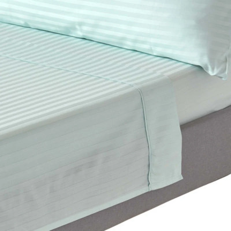 Image of Homescapes Blue Egyptian Cotton Satin Stripe Flat Sheet 330 Tc, King
