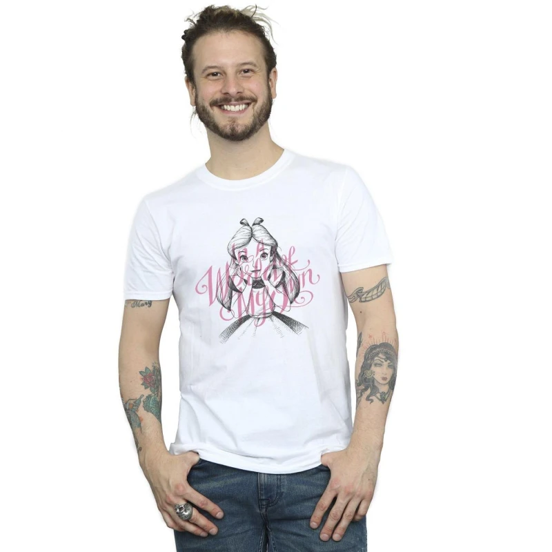 Image of Disney Men Alice In Wonderland In A World Of My Own T-Shirt in White Size: Small White S Male 5059934389052