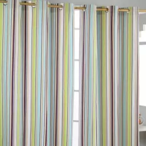 Image of Homescapes - homecapes Osaka Green Stripes Ready Made Eyelet Curtain Pair, 137 x 182cm Drop - Green