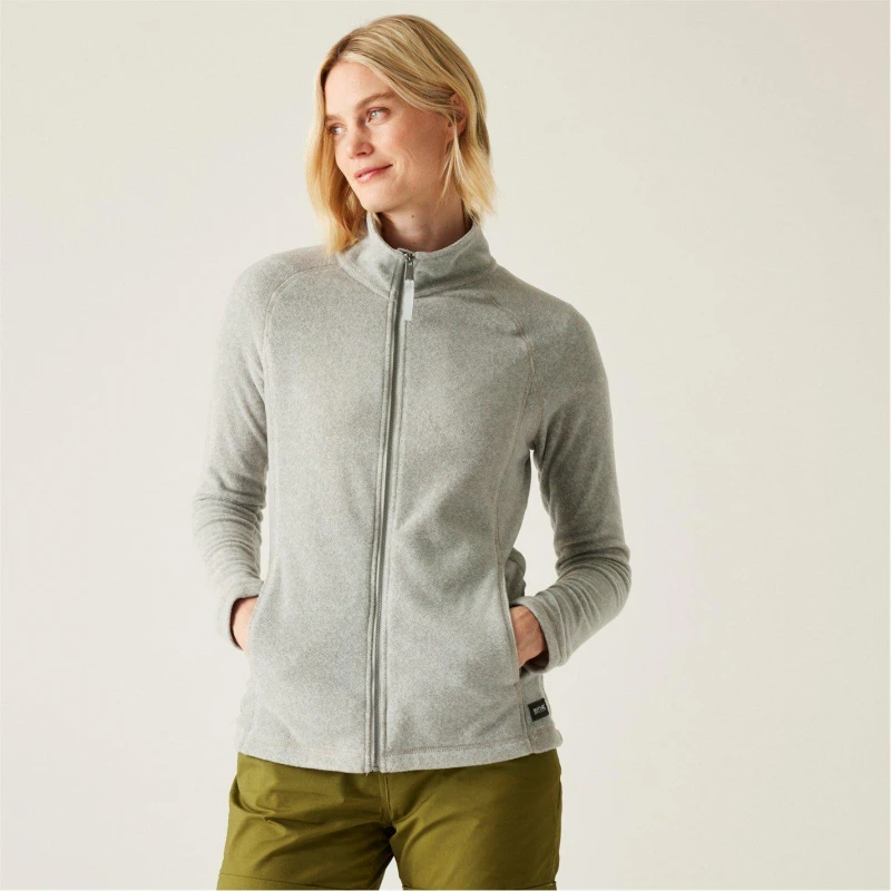Image of Regatta Womens Mayse Long Sleeve Marl Funnel Neck Full Zip Fleece Drizzle female 12 (M)