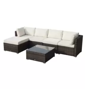 Image of Outsunny 5-Seater Rattan Furniture Set- Brown/Milk White