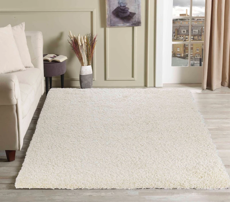 Image of Desire Rugs Plain Living Room Shaggy Area Rugs Ivory 160X230 Cm