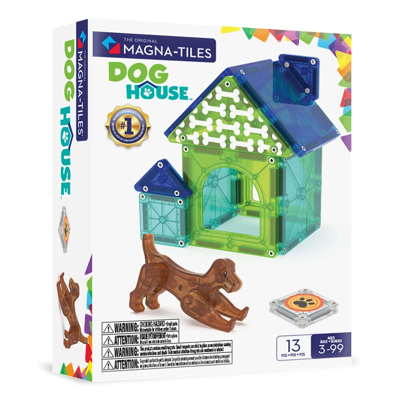 Image of MAGNA-TILES Hundehutte 13-teiliges Magnetbauset - Die Original Magnetbaumarke