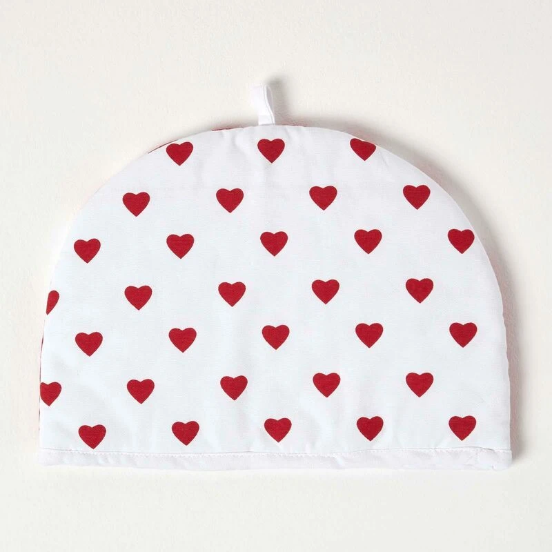 Image of Homescapes Tea Cosy Double Design Red Hearts Teapot Warmer Red unisex