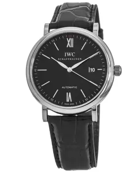 Image of IWC Portofino Automatic Black Dial Leather Strap Mens Watch IW356502 IW356502