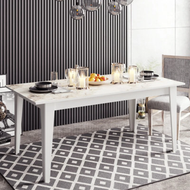 Image of Decorotika Modern Polka Dining Table White Marble Effect & White